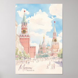 Moskva Ryssland Gouache Paint Illustration Travel Poster
