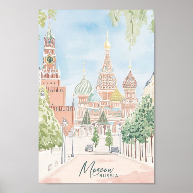 Moskva Ryssland Gouache Paint Illustration Travel Poster (Framsidan)