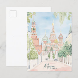Moskva Ryssland Gouache Paint Illustration Travel Vykort