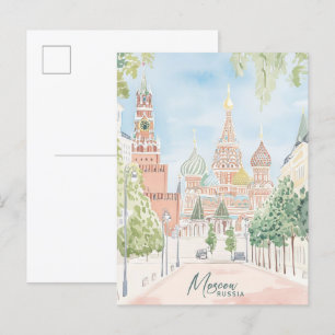 Moskva Ryssland Gouache Paint Illustration Travel Vykort