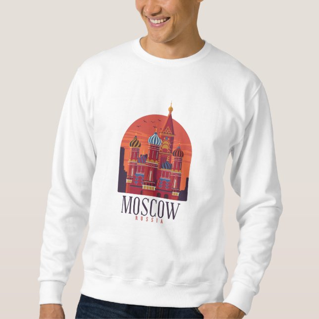 Moskva Ryssland Skyline Lång Ärmad Tröja (Framsida)