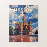 Moskva Ryssland Travel Art Vintage Pussel<br><div class="desc">Moskvas revektorresedesign. Moskva på Moskva-floden i westerna Ryssland är landets kosmopolitiska huvudstad.</div>
