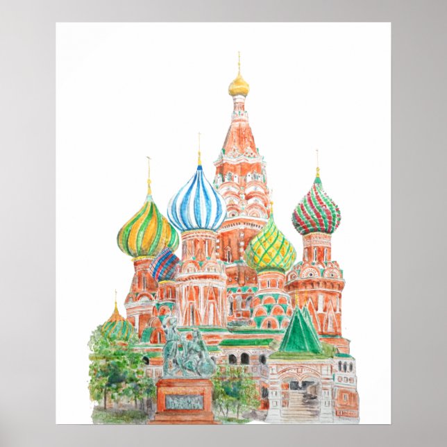 Moskva Saint Basil-katedral, vattenfärg Poster (Framsidan)
