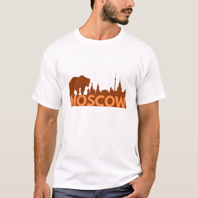 Moskva Skyline och ryska björnen T Shirt (Framsida)