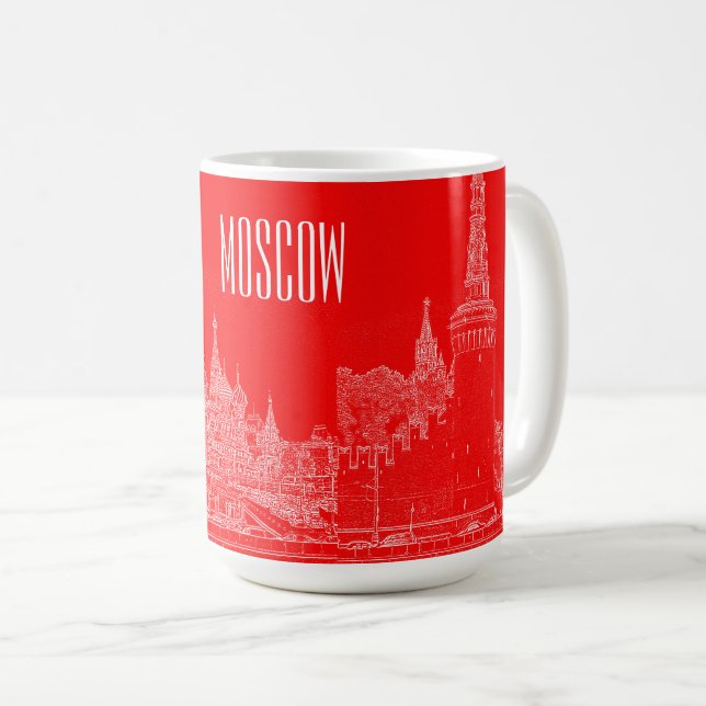 Moskva St Basil's Cathedral Red Square Sketch Kaffemugg (Framsida höger)