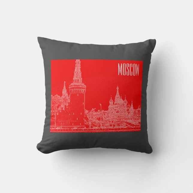 Moskva St Basil's Cathedral Red Square Sketch Kudde (Framsida)