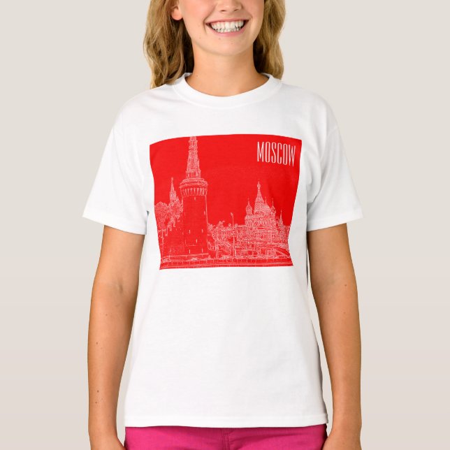 Moskva St Basil's Cathedral Red Square Sketch T Shirt (Framsida)