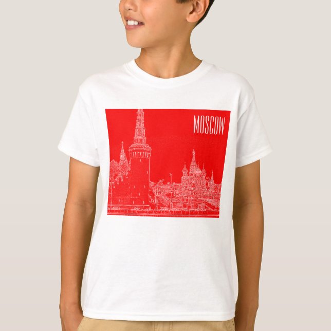 Moskva St Basil's Cathedral Red Square Sketch T Shirt (Framsida)