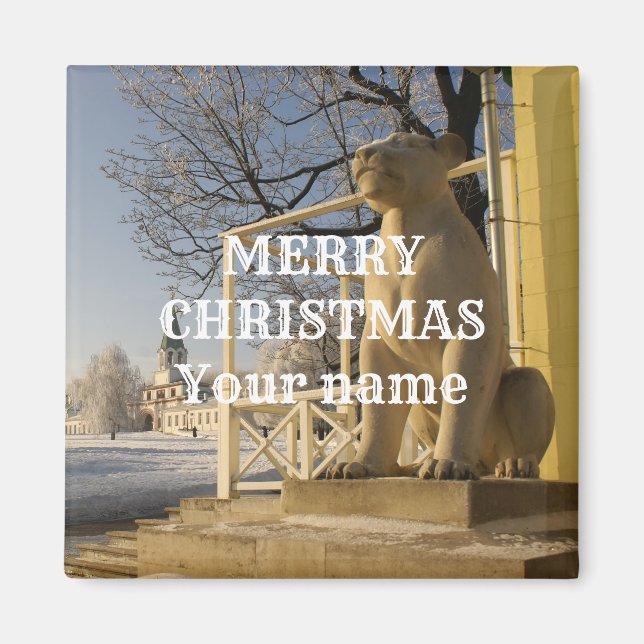 Moskva. Vinter. lejon skulptur Magnet (Framsidan)