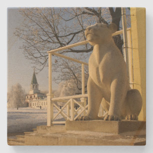 Moskva. Vinter. lejon skulptur Stenunderlägg