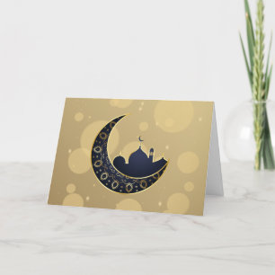 Mosque Crescent Måne Ramadan, blå, guld Helgkort