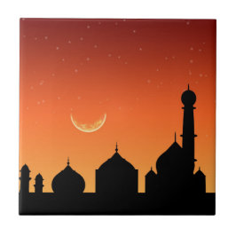 Mosque Silhouette Evening Himlar - Ceramic Tile Kakelplatta