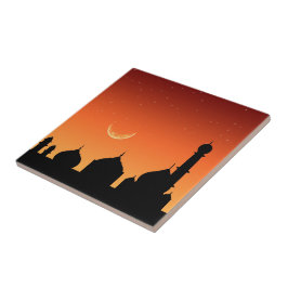 Mosque Silhouette Evening Himlar - Ceramic Tile Kakelplatta