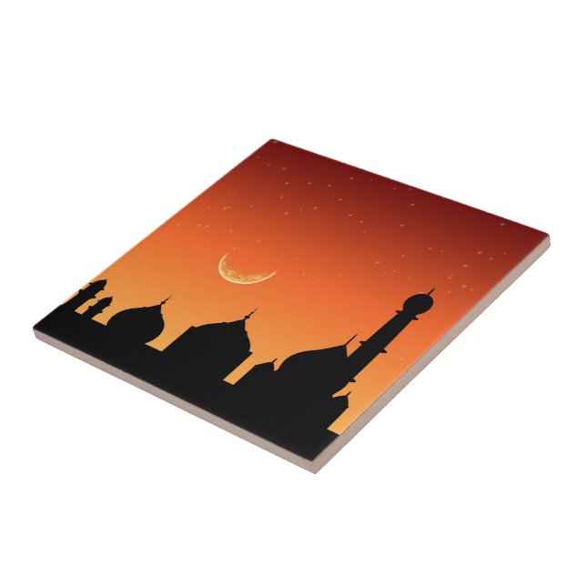 Mosque Silhouette Evening Himlar - Ceramic Tile Kakelplatta (Sidan)