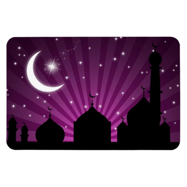 Mosque Silhouette Lila Natt - Flexibel magnet (Horisontell)