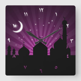 Mosque Silhouette Lila Natten - Wall Clock Fyrkantig Klocka