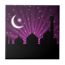 Mosque Silhouette Lila Night Kakelplatta