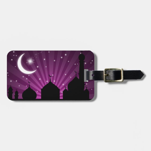 Mosque Silhouette Lila Night - Luggage Tag Bagagebricka (Horisontell Framsida)