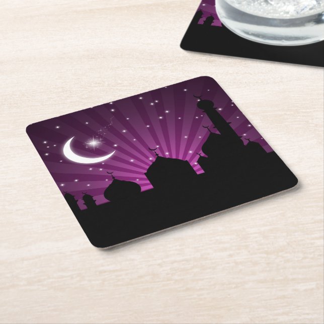 Mosque Silhouette Lila Night - Papper Underlägg (Vinklad)