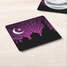 Mosque Silhouette Lila Night - Papper Underlägg Kvadrat