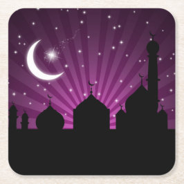 Mosque Silhouette Lila Night - Papper Underlägg Kvadrat