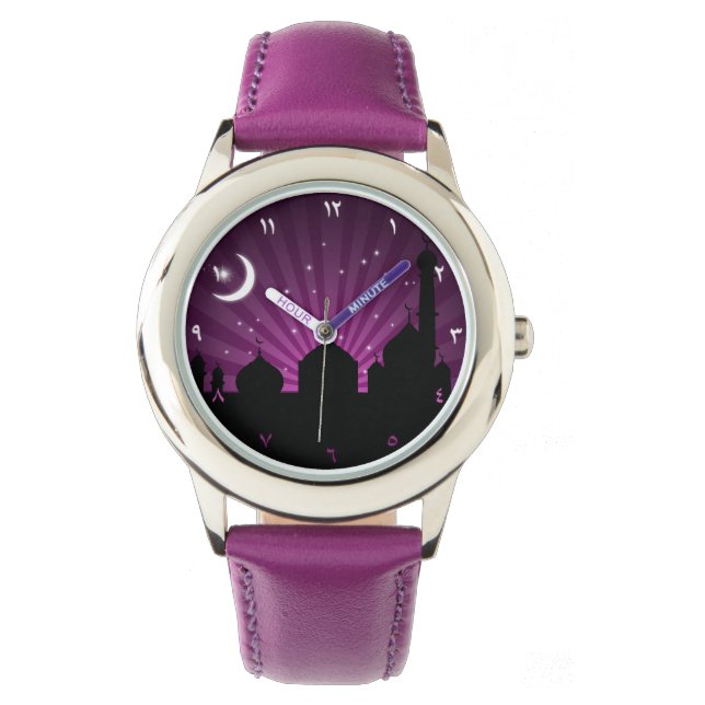 Mosque Silhouette Lila Night - Watch Armbandsur (Framsida)