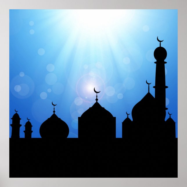 Mosque Silhouette med Sunburst - Poster (Framsidan)