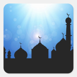 Mosque Silhouette med Sunburst - Sticker Fyrkantigt Klistermärke