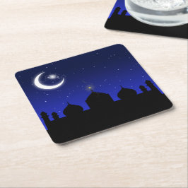 Mosque Silhouette på natten - Papper Underlägg Kvadrat