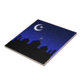 Mosque Silhouette på natten - Tile Kakelplatta