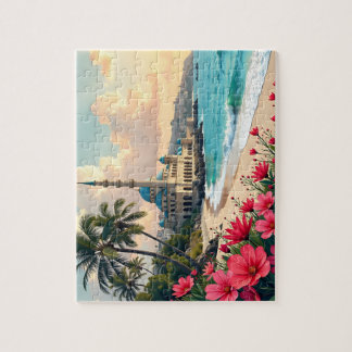 Mosque vid stranden i handflatan pussel