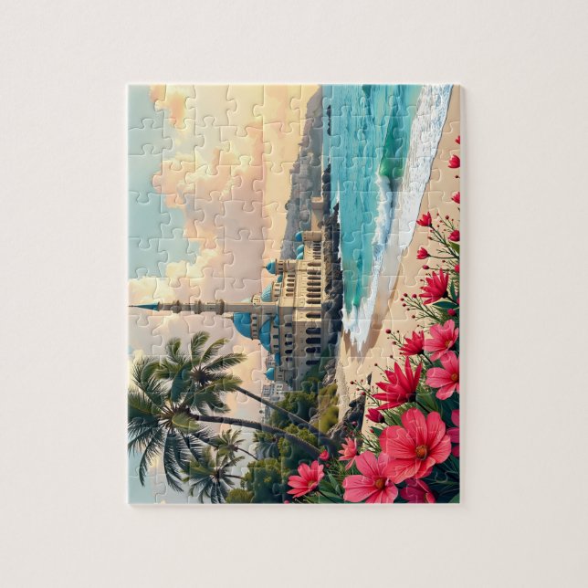 Mosque vid stranden i handflatan pussel (Vertikal)
