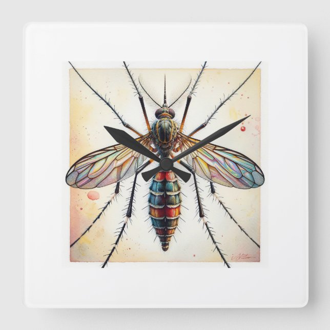 Mosquito dorsal view painting 030624IREF117 - Wate Fyrkantig Klocka (Framsida)