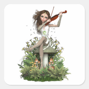Moss Agate Fairy ~ Melody Fyrkantigt Klistermärke