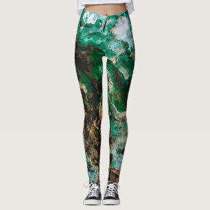 Moss Agate Grönt Crystal Geode Abstrakt Leggings