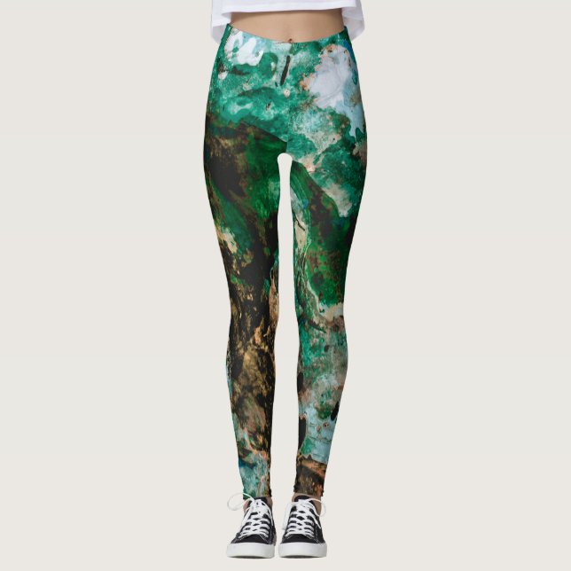 Moss Agate Grönt Crystal Geode Abstrakt Leggings (Framsida)
