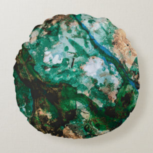 Moss Agate Grönt Crystal Geode Abstrakt Rund Kudde