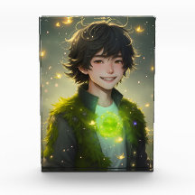 Moss Boy Magiska Skogsande Fantasy Foto Block