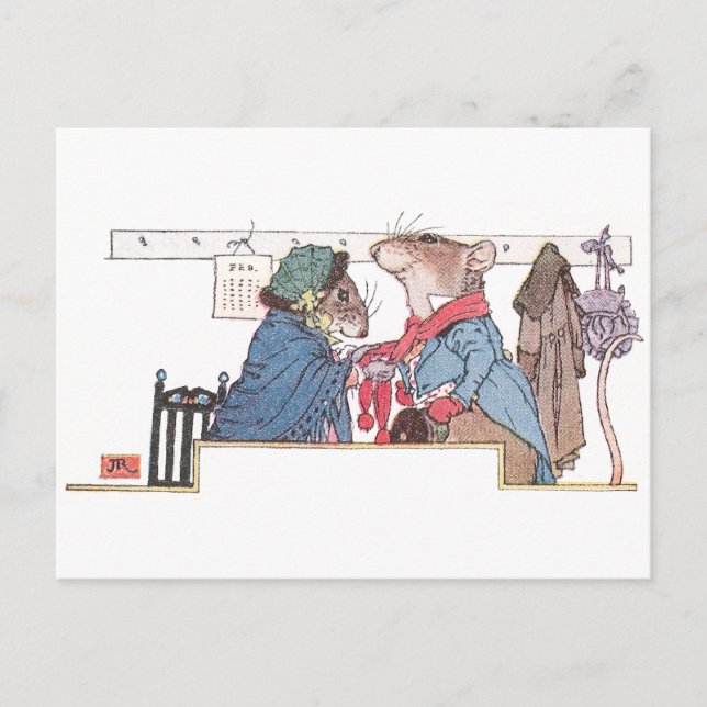 Möss Bundling Up för Kallet Vykort (Framsida)