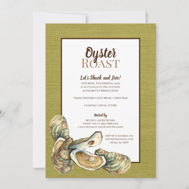 Moss Grasscloth Oyster Roast-inbjudan Inbjudningar (Framsida)