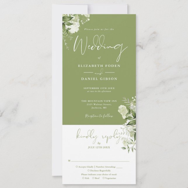 Moss Green Botanical Greenery All In One Wedding Inbjudningar (Framsida)