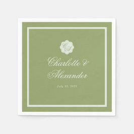 Moss Green Calligraphy Wedding Napkin Pappersservett