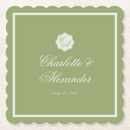 Moss Green Calligraphy Wedding Paper Coaster Underlägg Papper