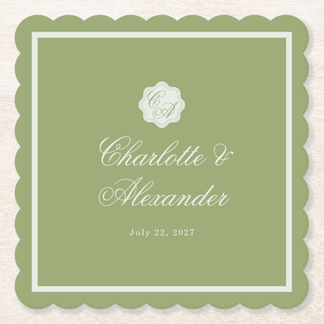 Moss Green Calligraphy Wedding Paper Coaster Underlägg Papper (Framsida)