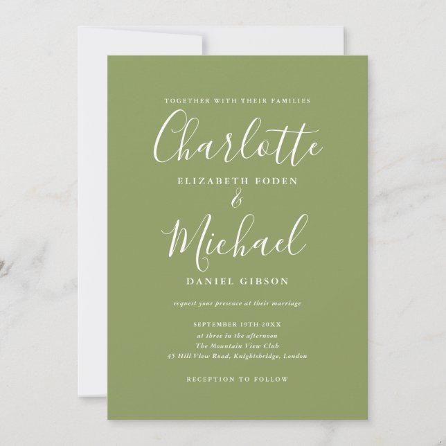 Moss Green Elegant Signature Script Wedding Inbjudningar (Framsida)