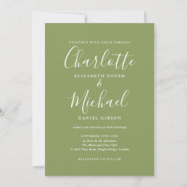 Moss Green Elegant Signature Script Wedding Inbjudningar