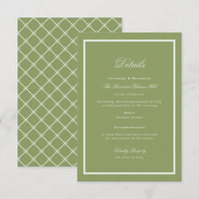Moss Green Estate Wedding Details Card Tilläggskort (Fram/baksida)