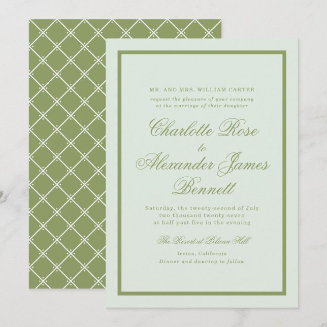 Moss Green Estate Wedding Invitation Inbjudningar (Fram/baksida)