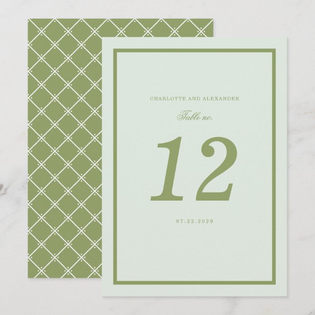 Moss Green Estate Wedding Table Number Card Inbjudningar (Fram/baksida)