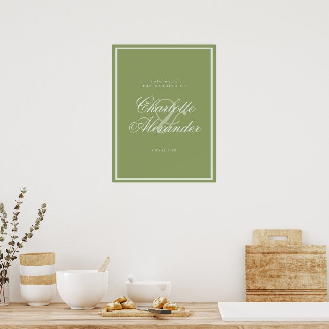 Moss Green Estate Wedding Welcome Sign Poster (Kök)